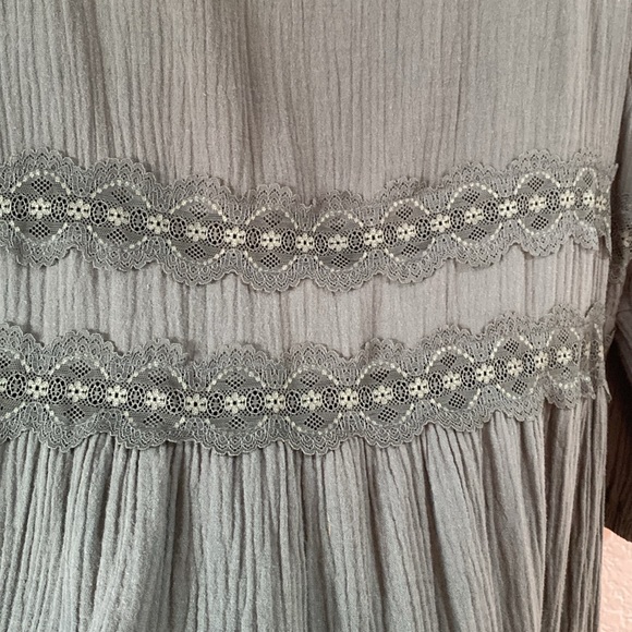 Boho Green flowy 100% cotton dress. Size Large - Picture 7 of 7